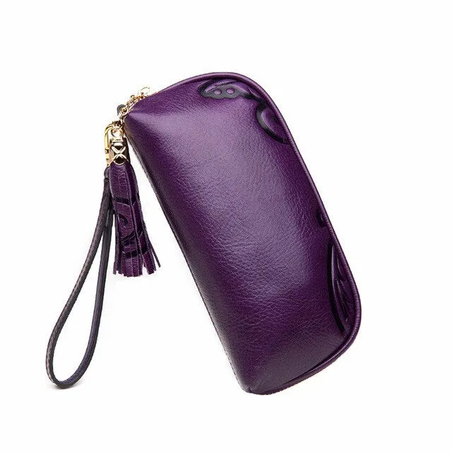 Zipper genuine leather Women clutch bag large capacity