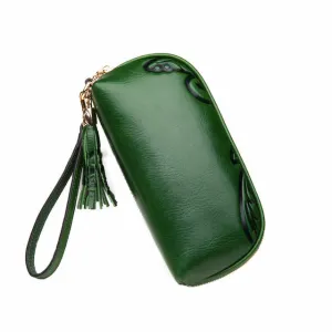 Zipper genuine leather Women clutch bag large capacity