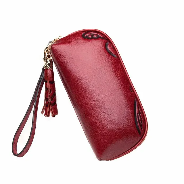 Zipper genuine leather Women clutch bag large capacity
